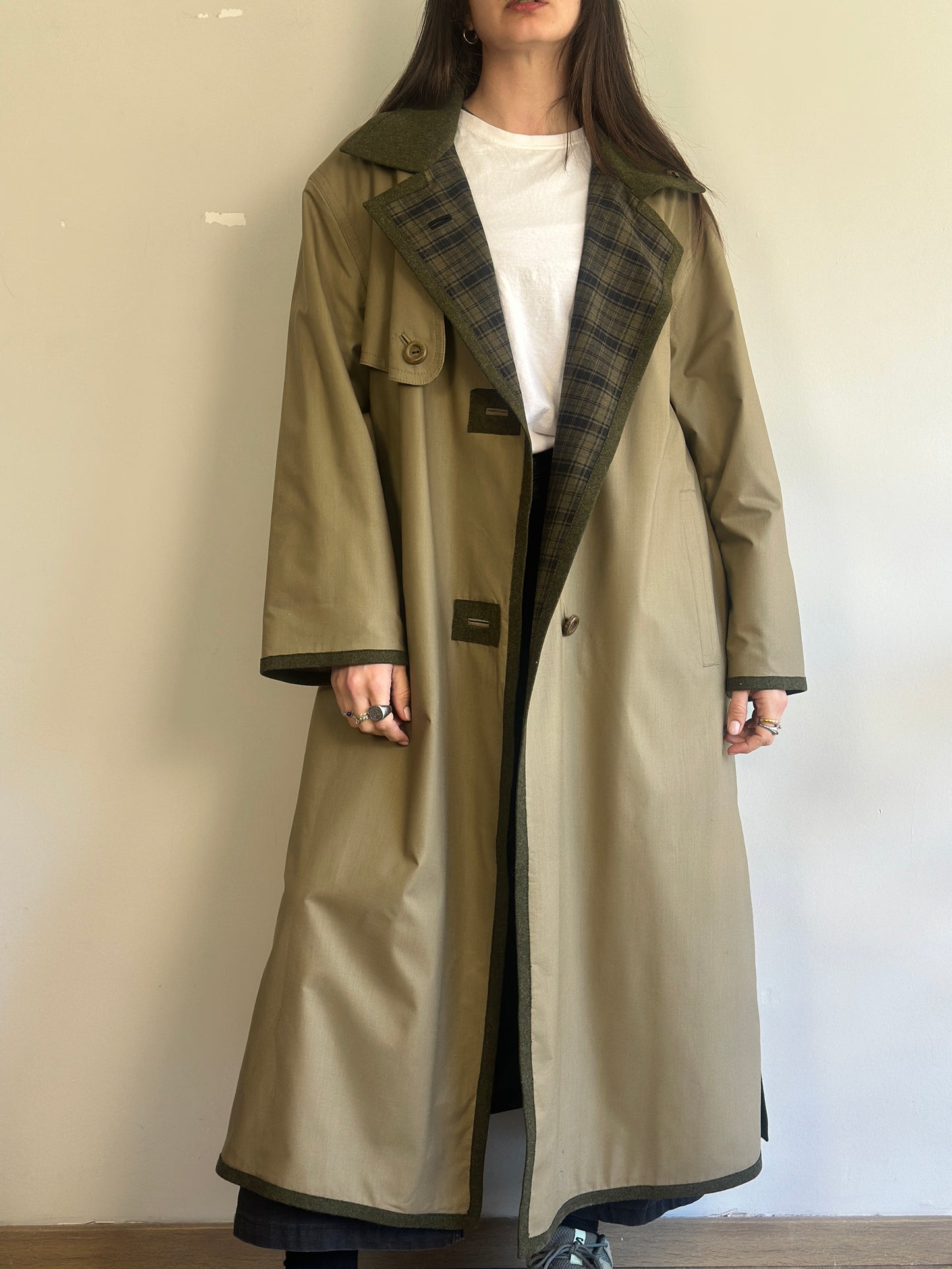 Vintage Trench Coat with Plaid Details