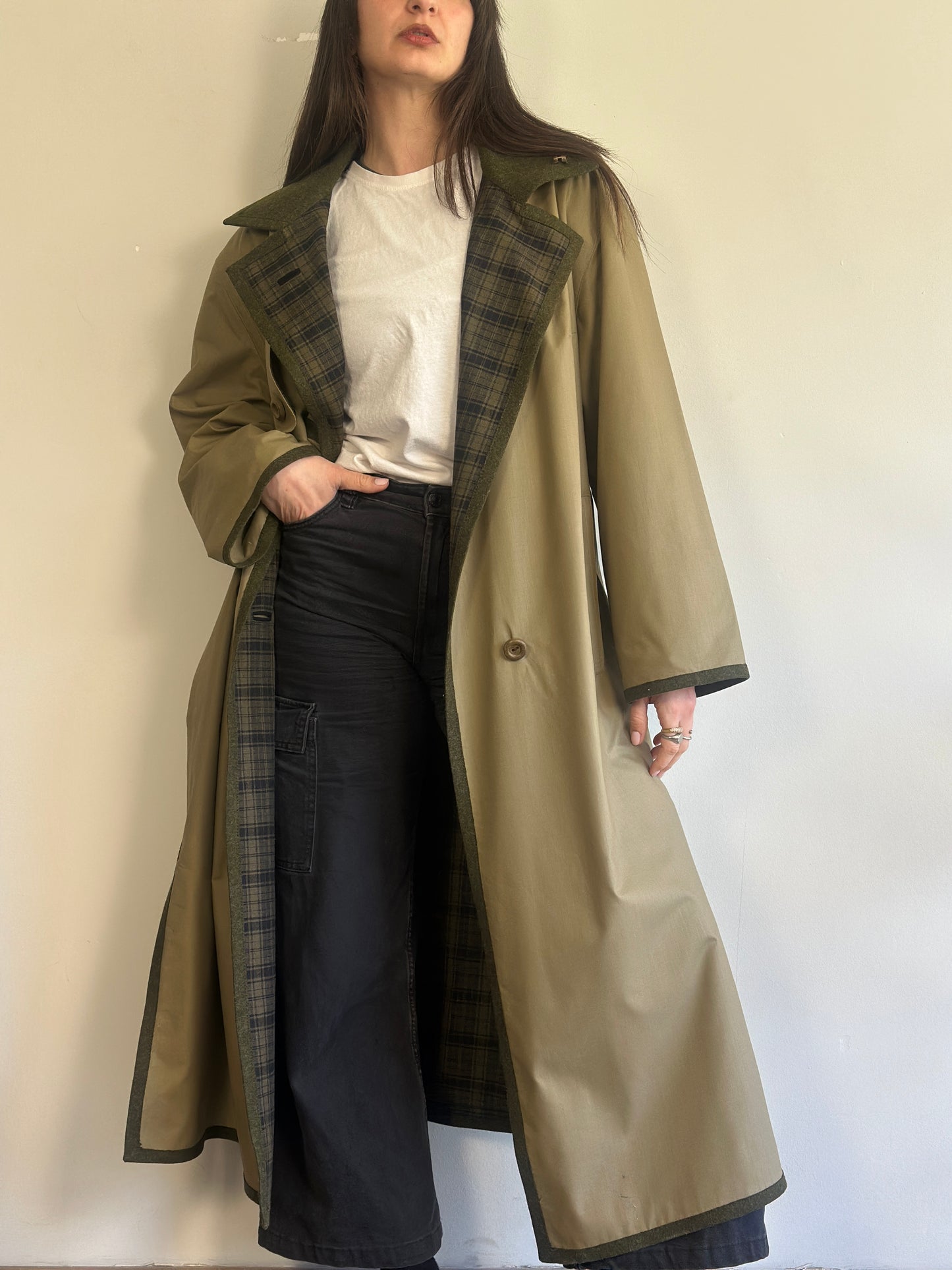 Vintage Trench Coat with Plaid Details