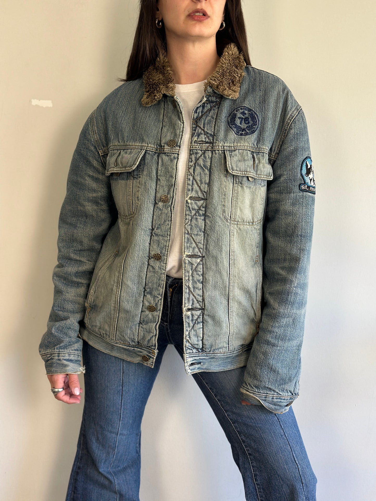 Vintage Denim Jacket With Fur