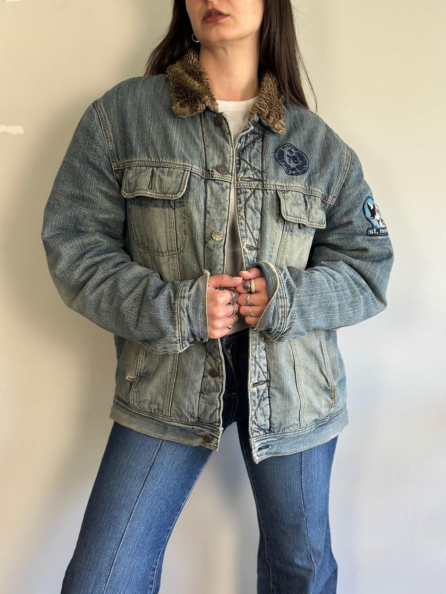 Vintage Denim Jacket With Fur