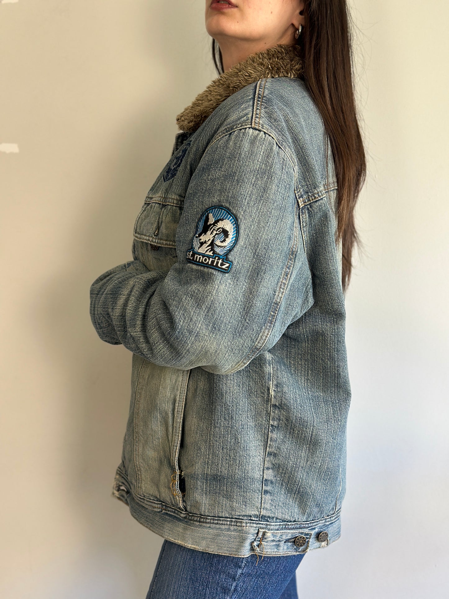 Vintage Denim Jacket With Fur