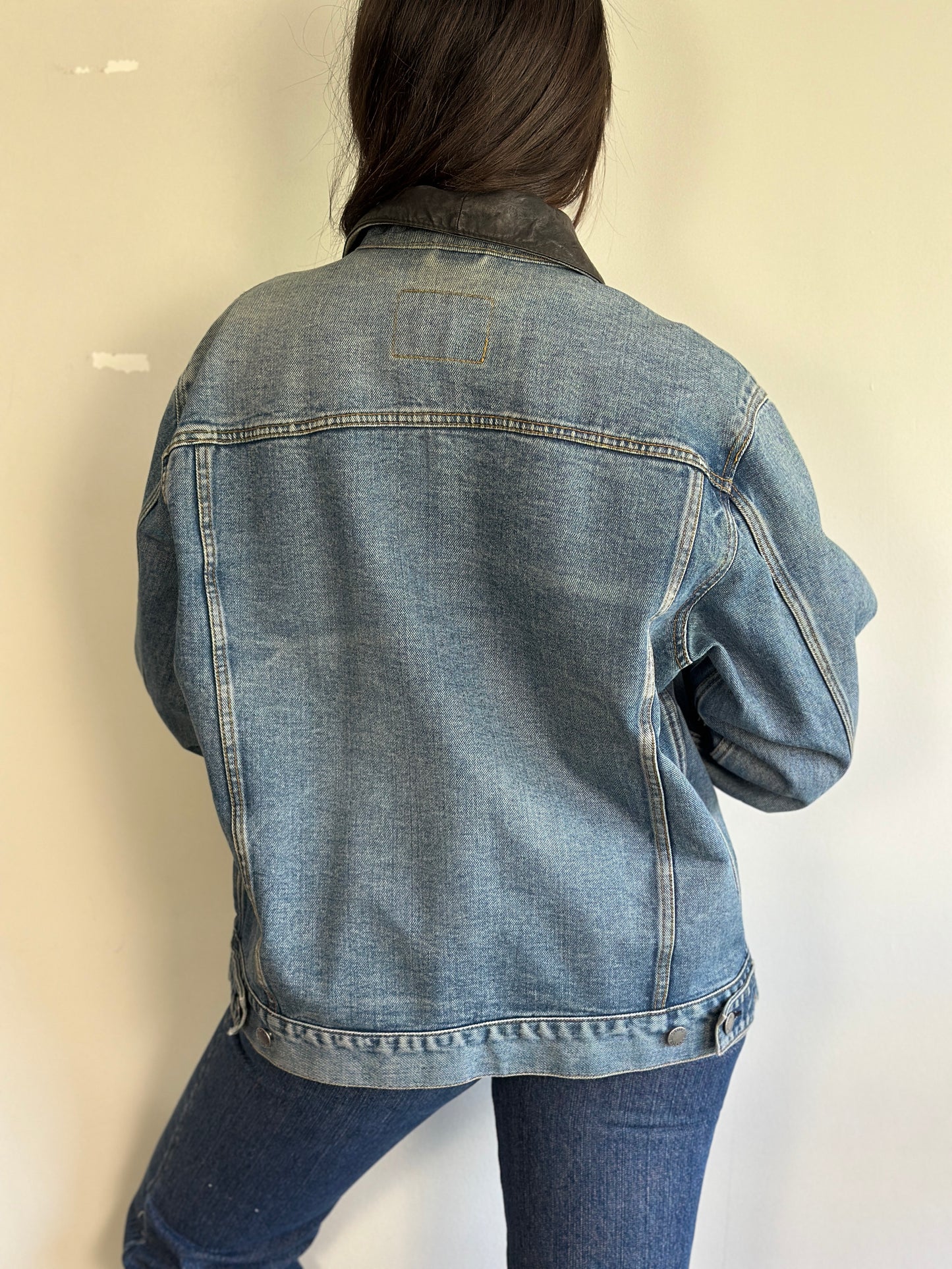 Vintage Denim Jacket With Leather Detail