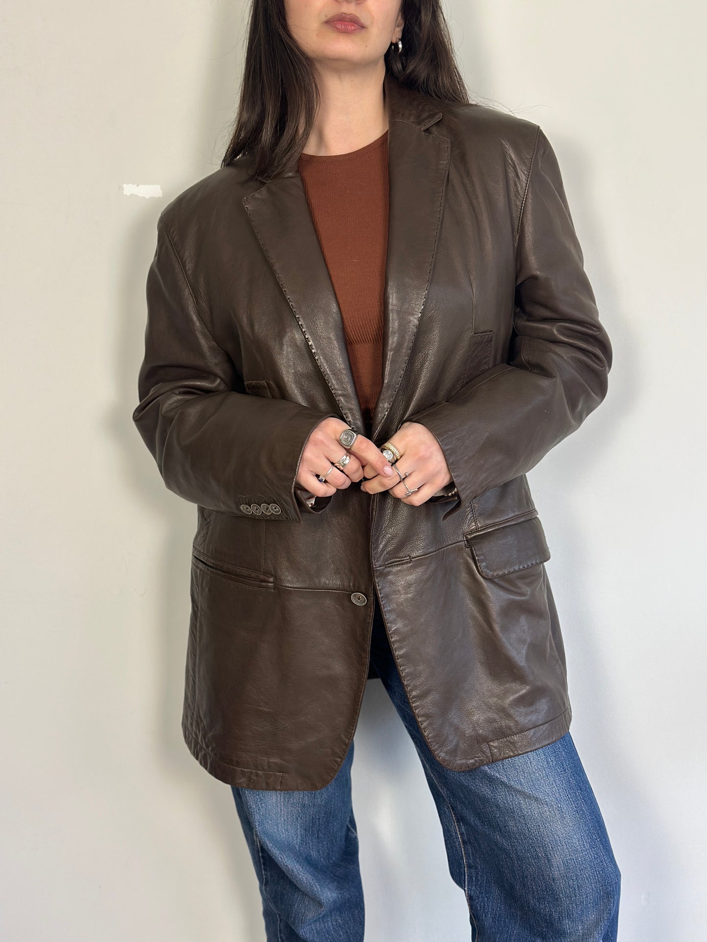 Dark Brown Leather Blazer