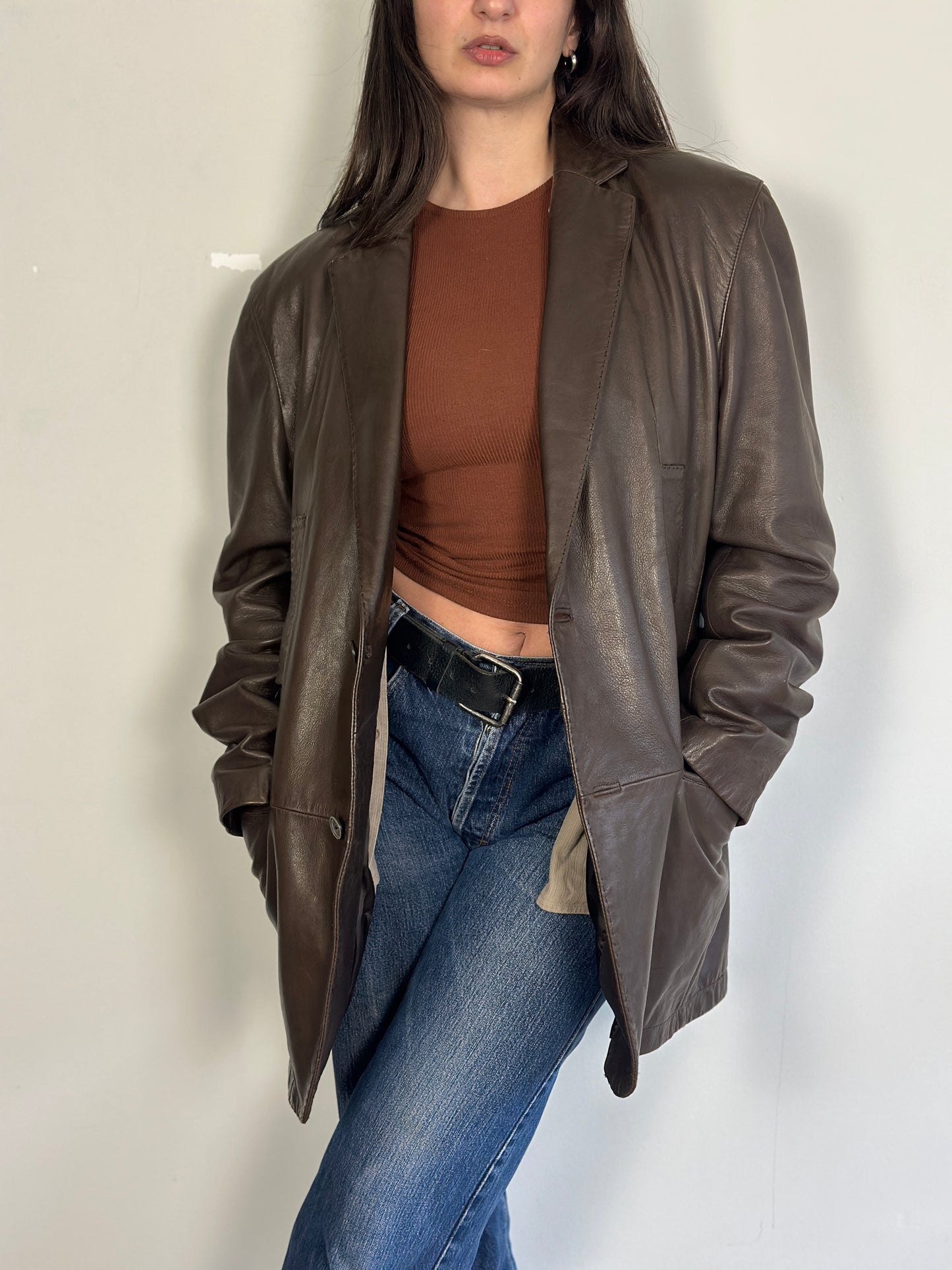 Dark Brown Leather Blazer