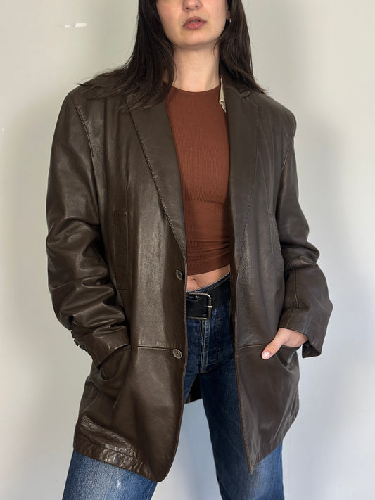 Dark Brown Leather Blazer