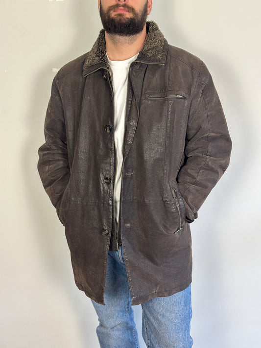 Vintage Leather Jacket With Fur Details