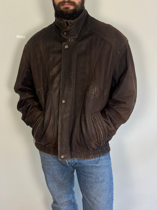 Dark Brown Leather Bomber
