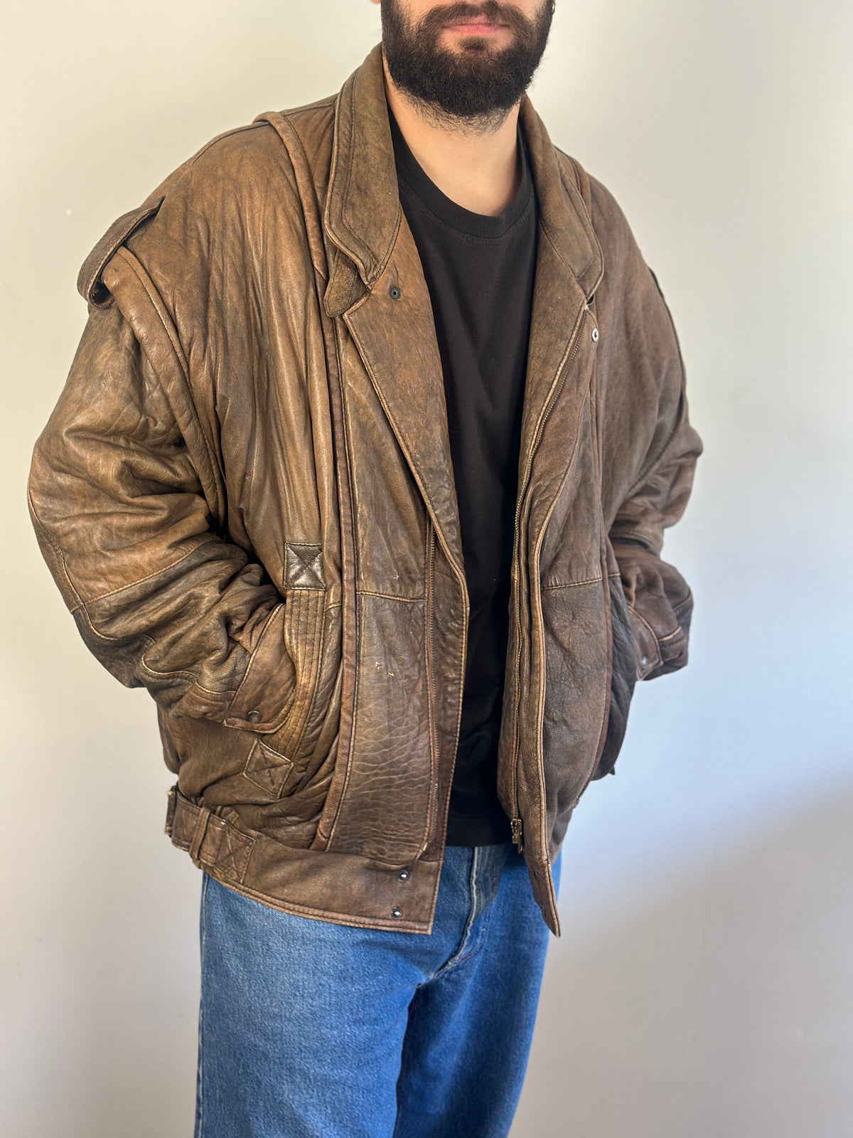 Vintage Brown Distressed Leather Jacket
