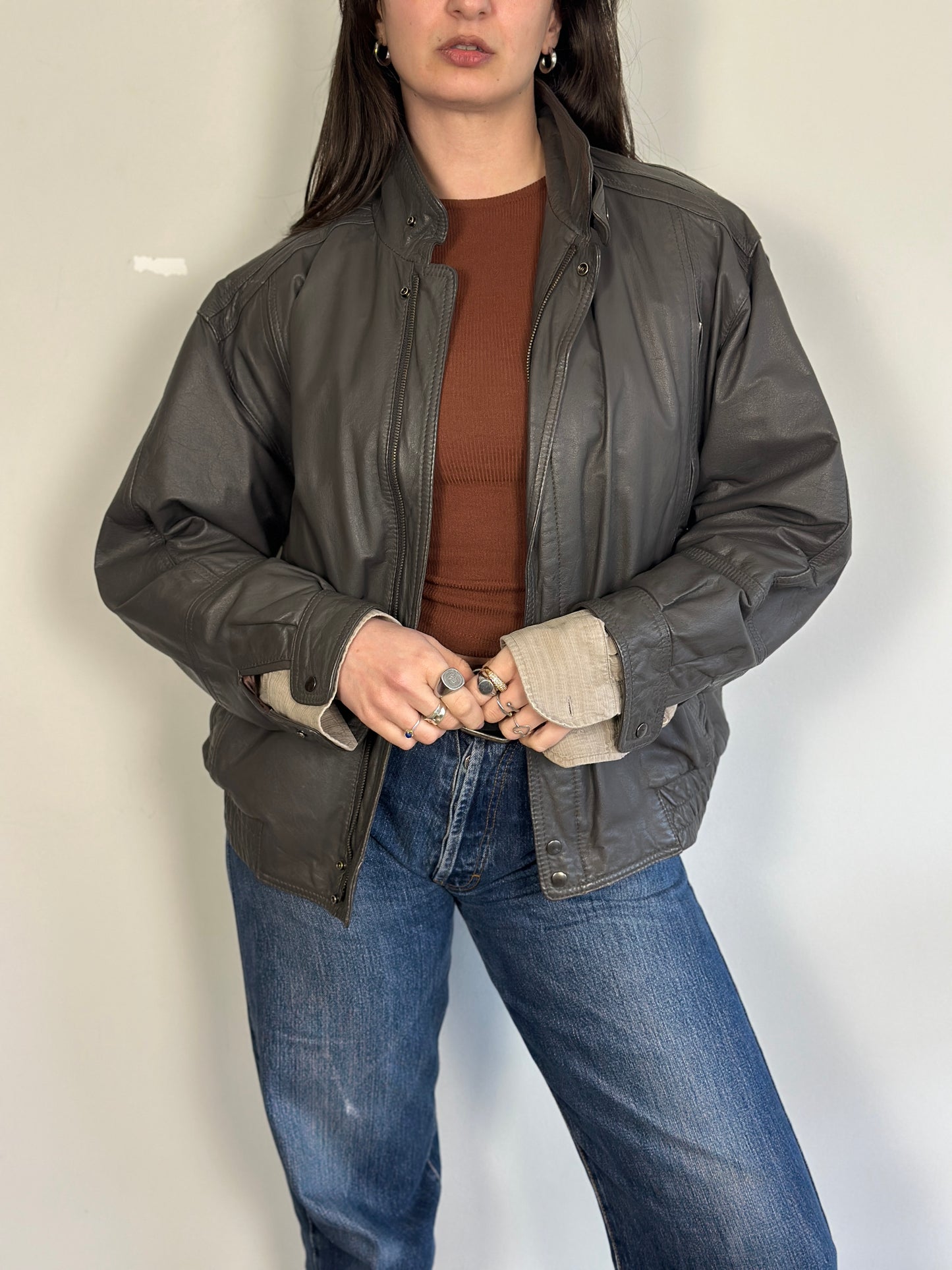 Vintage Grey Leather Jacket