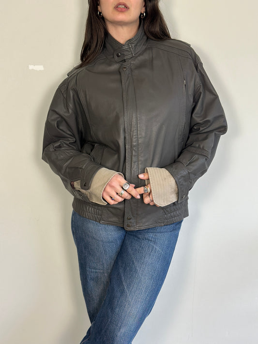Vintage Grey Leather Jacket