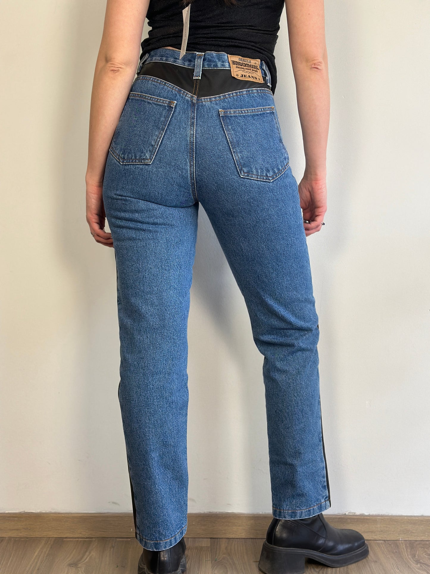 Vintage High Waist Jeans With Leather Details